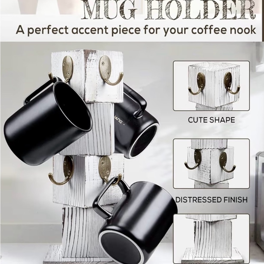 Distressed White Mug Holder